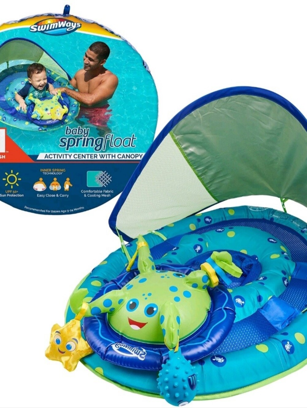 Swimways Baby Spring Float Activity Center  with Canopy- Octopus W/ Toys 9-24 Mo